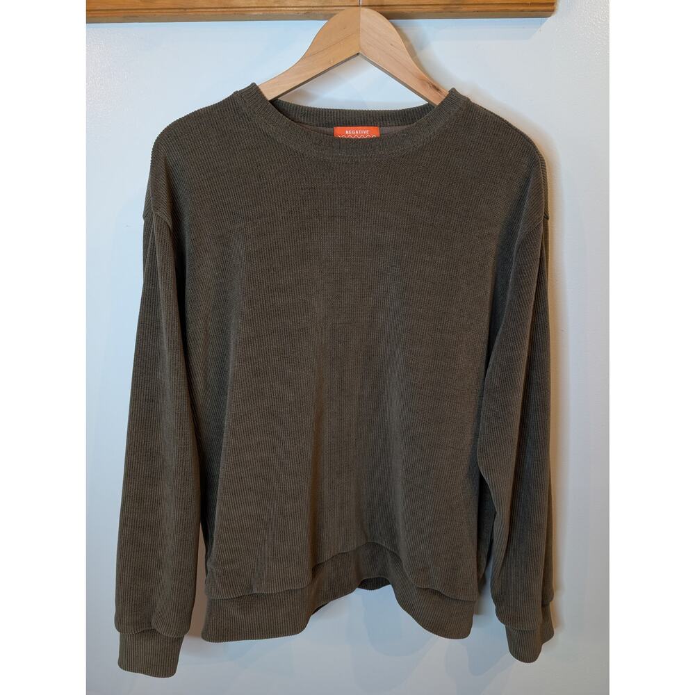 Negative Space Olive Green Ribbed Knit Sweater Crew Neck Men's Large Casual